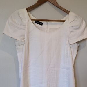 Emporio Armani White Scoop Neck Puff Sleeve Short Linen Blend Dress Size 40